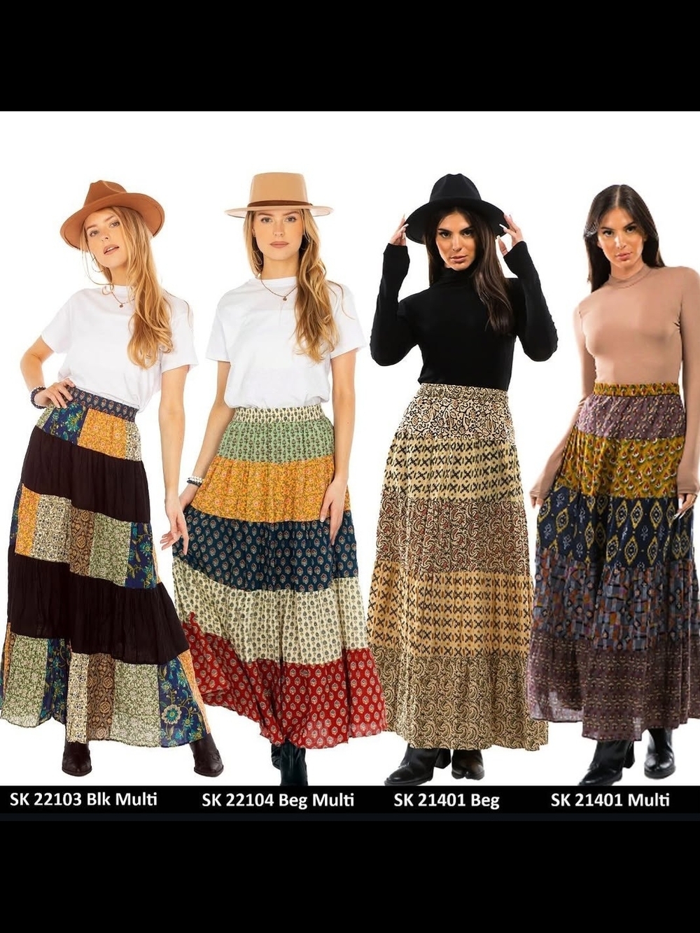 Young Threads Bohemian Patchwork Tiered Maxi Skirt -Sz M